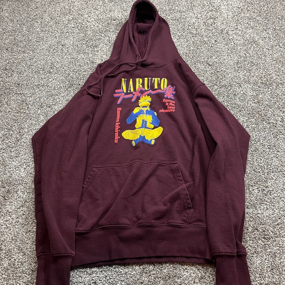 Naruto Shippuden Hoodie Mens M Maroon Knit Cotton Ramen Ichiraku Anime 2002